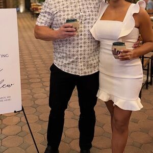 Bardot Ivory Satin Dress with Ruffle Trim